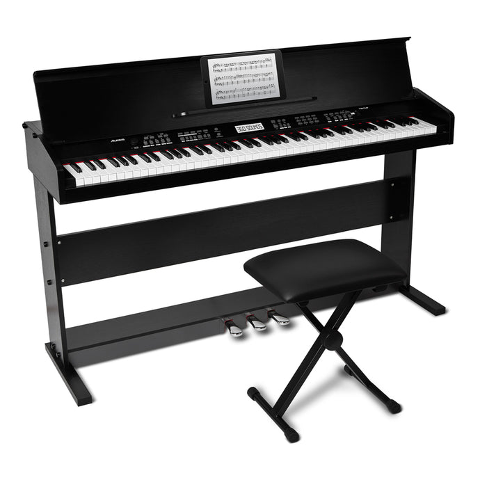Alesis Virtue Black - Piano digital de 88 teclas con soporte y banco ajustable